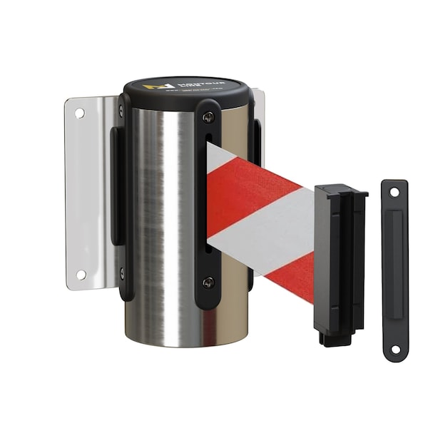Montour Line Retr Belt Barrier Removable PSS Metal Wall Mt 8.5' Rd/Wh Belt WM115-PS-RWD-RM-M-85 - main